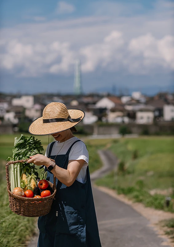 自社菜園で収穫した新鮮な野菜